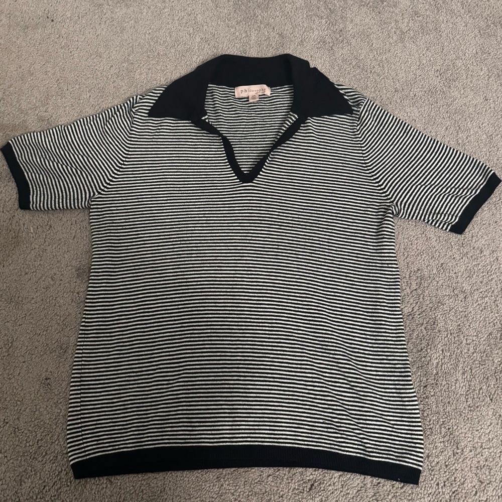 Philosophy Black & White Striped V-Neck Blouse - Size Medium